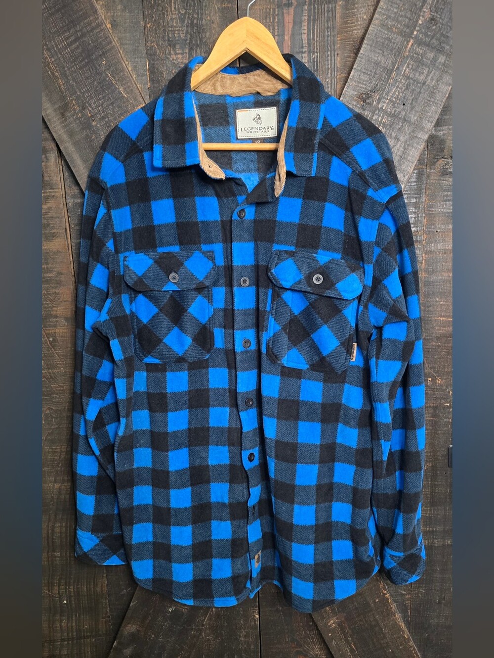 Legendary Whitetails Blue and Black Buffalo Plaid Button-Up Shirt Large
